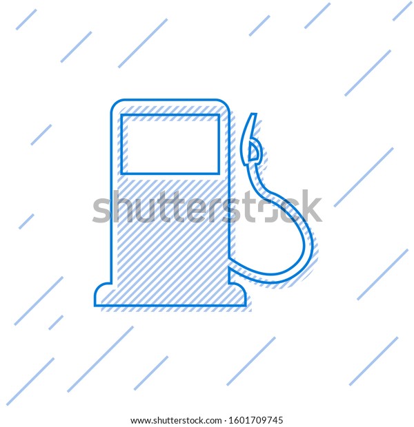 Blue Petrol or Gas station\
line icon isolated on white background. Car fuel symbol. Gasoline\
pump. 