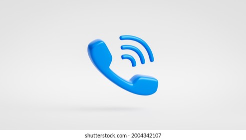 Blue Phone Icon Or Contact Website Mobile Symbol Isolated On Classic Communication Telephone White Background With Service Support Hotline Concept. 3D Rendering.