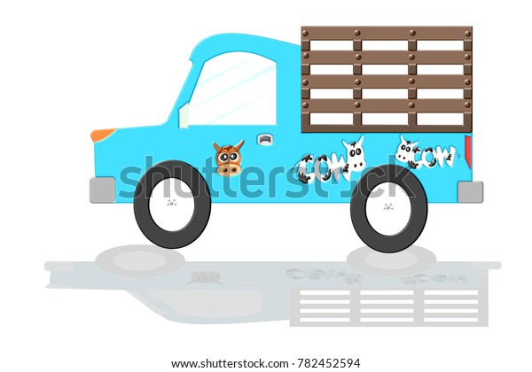 Blue Pickup Truck, Cattle car, Farming,\
Cartoon\
illustration\
