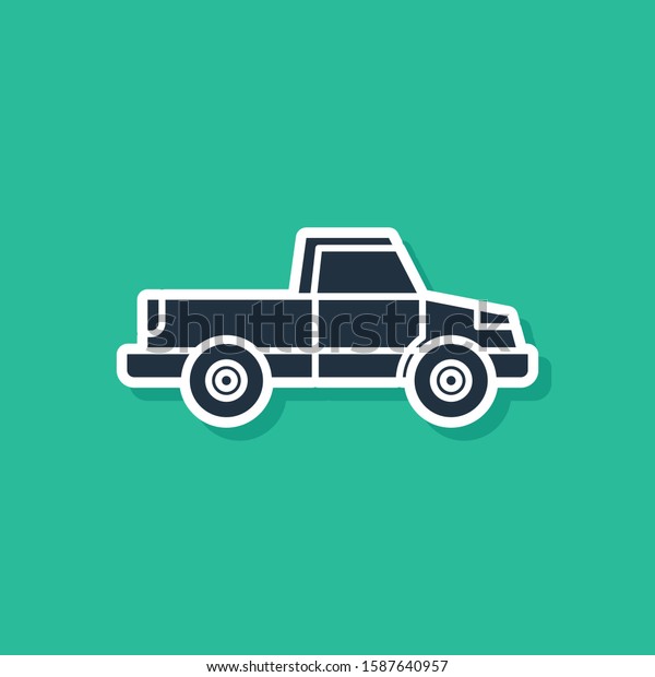 Blue\
Pickup truck icon isolated on green background. \
