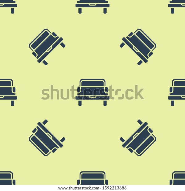 Blue Pickup truck icon isolated seamless pattern on\
yellow background. \
