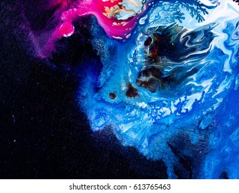 Blue and pink Abstract bright hand painted background, fluid acrylic painting on canvas.  - Shutterstock ID 613765463