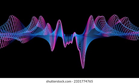 Blue and pink colored equalizer visual lined sound waves, 3d line graphic