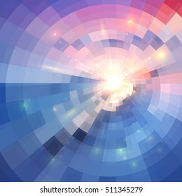 Blue and pink colors concentric shining mosaic abstract background