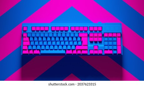 Blue Pink Computer Keyboard Technology Digital Internet Business Buttons Keys With Pink An Blue Chevron Background 3d Illustration Render