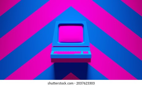 Blue Pink Computer Screen Display Technology Retro Electronic Business Buttons Keys With Pink An Blue Chevron Background 3d Illustration Render