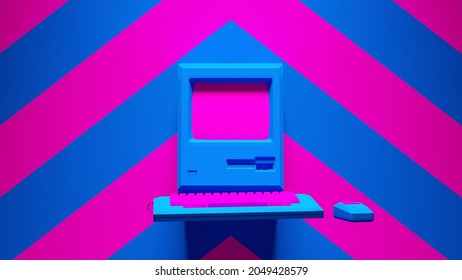 Blue Pink Computer Screen Display Technology Retro Electronic Business Buttons Keys With Pink An Blue Chevron Background 3d Illustration Render