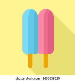 Blue pink double popsicle icon. Flat illustration of blue pink double popsicle icon for web design