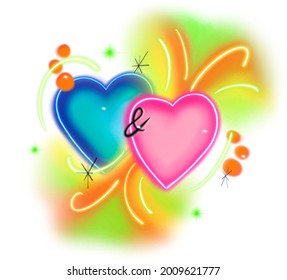 Blue and Pink Hearts, airbrushed, Background