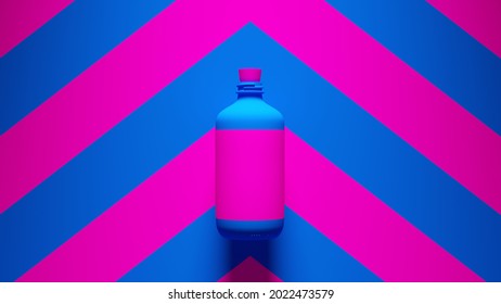 Blue Pink Vintage Medicine Bottle Poison Blue An Pink Safety Warning Chevron Hazard Pattern Background 3d Illustration Render