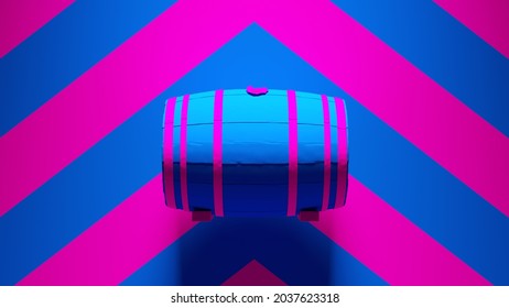 Blue Pink Wooden Beer Barrel Ale Alcohol Keg Cask Storage With Pink An Blue Chevron Background 3d Illustration Render