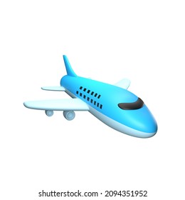 Blue Plane With Simple Shape For Travel And Transportation Icon 3D Render Illustration.