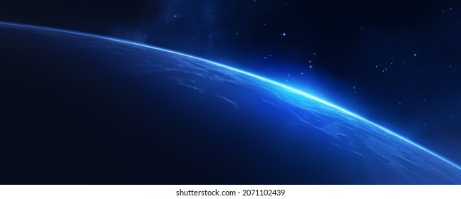 Blue Planet Glowing Lights Background. 3D Illustration