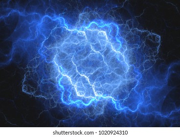 Blue plasma lightning cloud, electrical storm abstract