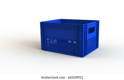 Blue Plastic Crate Box Isolated On White