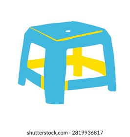 Blue Plastic Stool Flat Vector Illustration