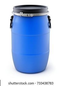 Blue plastic storage barrel on white background - 3D illustration 
