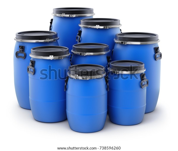 Blue Plastic Storage Barrels On White Stock Illustration 738596260