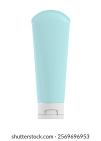 Blue Plastic Tube on White Background. Squeeze Packaging Cosmetic Containers with Flip Cap. Mockup custom designs such as creams, gels, or lotions. Perfect for Cosmetic and Skincare Products. 