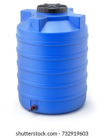 Blue Plastic Water Storage Tank On White Background - 3D Illustration 