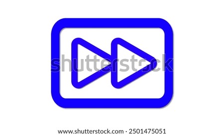 A blue play button icon with two forward arrows inside a rectangular frame. The design is simple and modern, suitable for media applications.