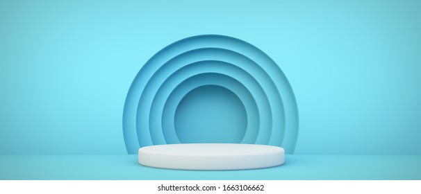 Blue Podium With Circles Background 3d Rendering