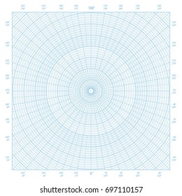 Blue Polar Coordinate Circular Grid Graph Paper Background, Graduated Every 1 Degree