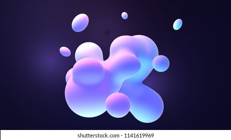 Blue and purple gradient color floating liquid blob. 3d rendering picture.