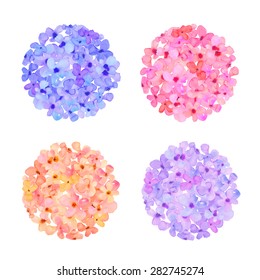 Blue, Purple, Pink and Orange Watercolor Hydrangea Flower Balls