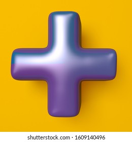 Blue And Purple Plus Sign. 3d Illustration. Yellow Background