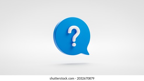 Blue Question Mark Icon Sign Or Ask Faq Answer Solution And Information Support Illustration Business Symbol Isolated On White Background With Problem Graphic Idea Or Help Concept. 3D Rendering.