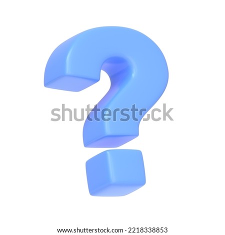 Blue question mark isolated on white background. 3D icon, sign and symbol. Cartoon minimal style. 3D Rendering Illustration