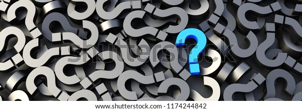 Blue question mark on a background of black\
signs. 3D\
Rendering.