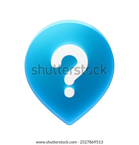 Blue question mark pin map 3D render glass icon