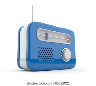 Blue Radio 3D. Retro Style. Isolated On White