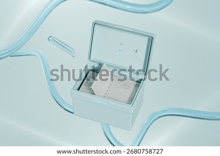 blue rectangular shape facial toner pad container with Flip top cap mockup, square moisturizing facial sheet mask packaging, k-beauty skincare product, plastic Cosmetic box with tweezer mockup