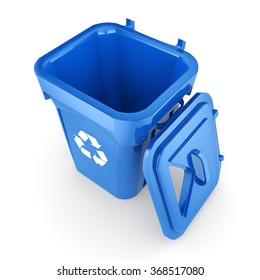 Blue Recycling Bin Isolated On White Background