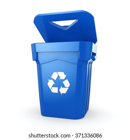 Blue Recycling Bin Isolated On White Stock Illustration 370294895