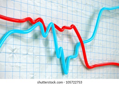 Blue And Red 3D Stock Exchange Curves On Graph Paper