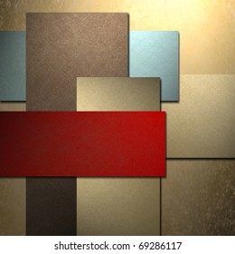 blue and red abstract background with brown layered rectangles in graphic art design layout, texture, soft lighting, and copy space to add your own title or text to cover page