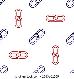 Blue And Red Chain Link Icon Isolated Seamless Pattern On White Background. Link Single.  