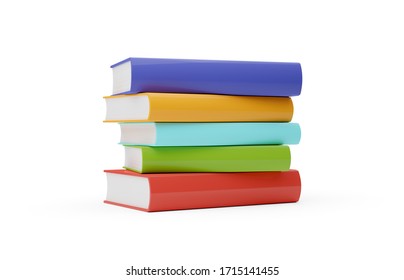 Blue, Red, Green And Yellow Hardcover Books With Blank Covers Stacked Over White Background - 3D Illustration