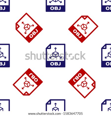 Blue and red OBJ file document. Download obj button icon isolated seamless pattern on white background. OBJ file symbol.  