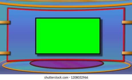 Blue Themed Tv Studio Background Greenscreen Stock Illustration 1292941885