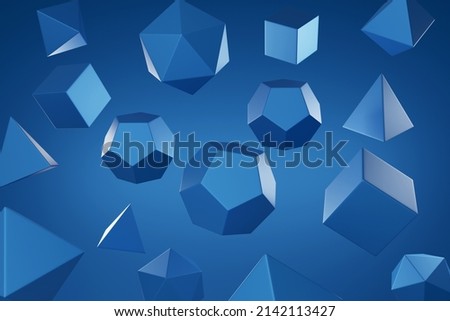 Blue regular polyhedra abstract background. 3d illustration.