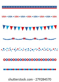 Blue and res stars and stripes divider / frame collection on white background