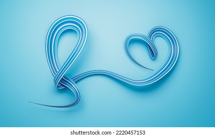 Blue ribbon making Heart shape isolated over Blue background. Bow to heart Symbol of prostate cancer awareness month in November 3d illustration - Powered by Shutterstock