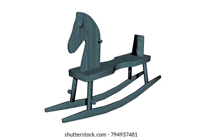 Blue Rocking Horse 3D Rendering