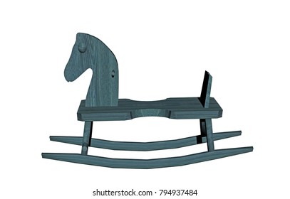 Blue Rocking Horse 3D Rendering