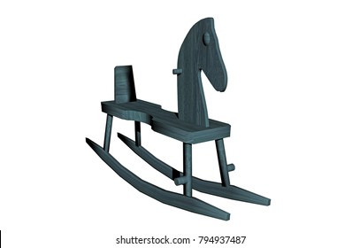 Blue Rocking Horse 3D Rendering